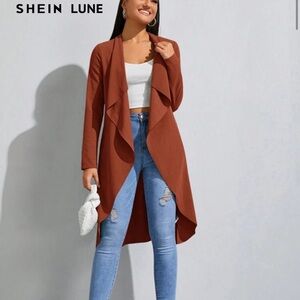 Shein Curve Burnt Orange Rust Long Waterfall Cardigan